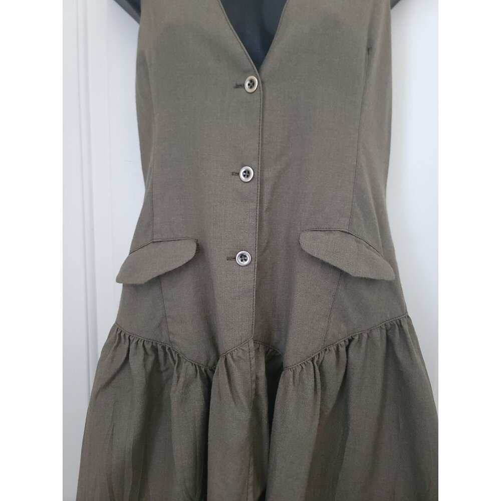 Fee People Sleeveless Army Green Wool Blend Vest Dress Women's Size 6 - Picture 3 of 7